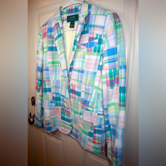RARE FIND: 90s Lauren Ralph Lauren, Vintage Madras Plaid Blazer SIZE P/M - Picture 2 of 3